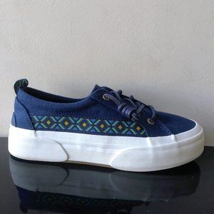 Sperry Women's Top-Sider Pier Wave Canvas Platform Sneaker in Nice Dark Navy